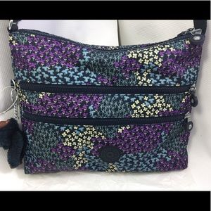 Kipling Alvar Floral Crossbody. Navy Multi/Silver